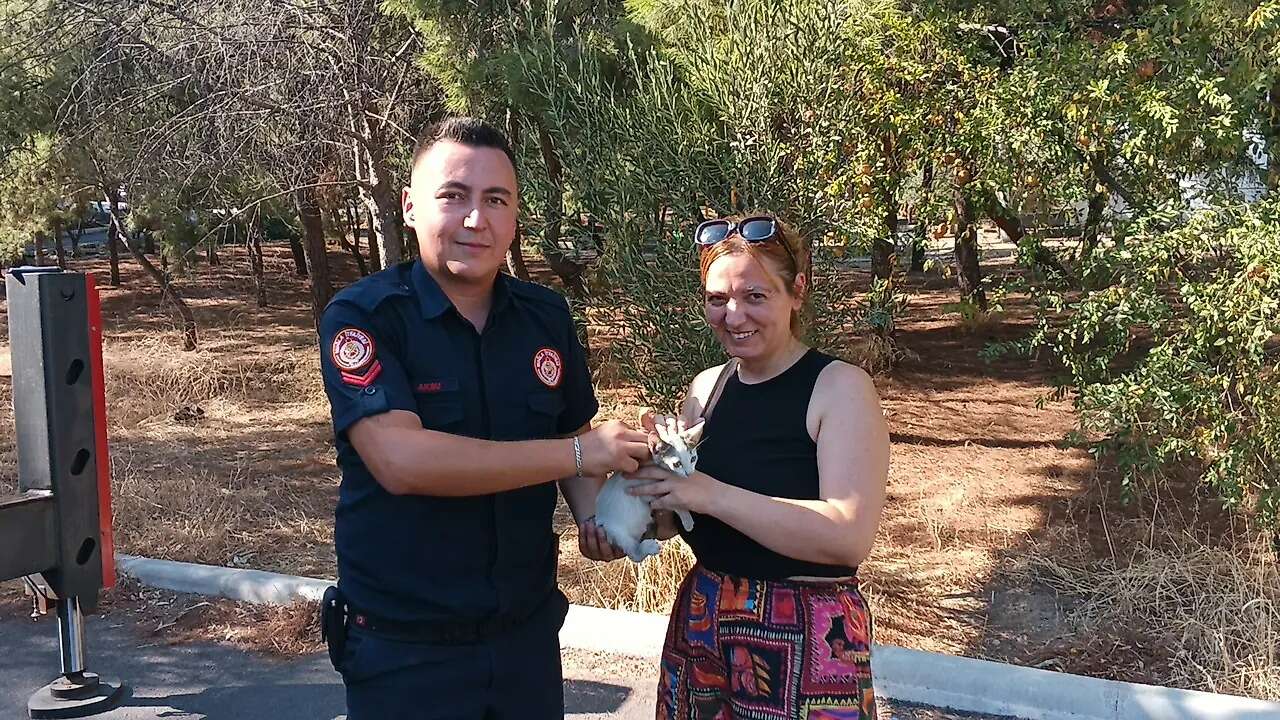 Muğla’da İtfaiyeden Yavru Kedi İçin Yürekleri Isıtan Kurtarma 2